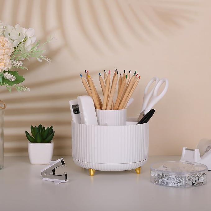 SKYDUE White Office Supplies Set, Office Desk Accessories 10PCS, Pencil Holder - Image 2