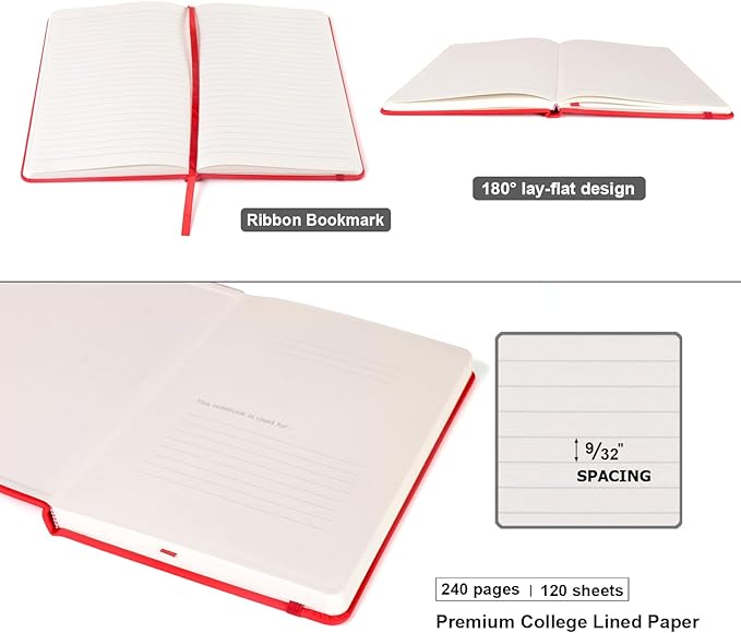 Comix 6 Pack Lined Journal Notebooks for Work, 240 Pages, 5.5"x8.3", Red, Hardcover, A5 Medium College Ruled, Journaling Notebooks for Notes-taking, Fits for Office School Home-DeskLoop Office