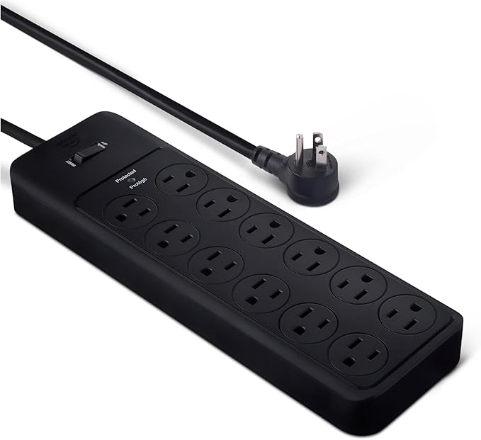 Amazon Basics Surge Protector Power Strip, 12-Outlet, 4000 Joules, 8ft Extension Cord, Rectangle, for Home, Office, Gaming Room, Black-DeskLoop Office