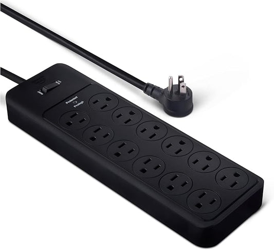 Amazon Basics Surge Protector Power Strip, 12-Outlet, 4000 Joules, 8ft Extension Cord, Rectangle, for Home, Office, Gaming Room, Black-DeskLoop Office