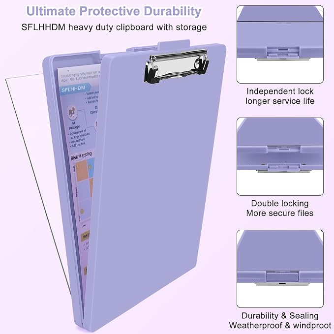 SFLHHDM Clipboard with Storage, Heavy Duty Clip Boards 8.5x11 with 2 Storage - Image 2