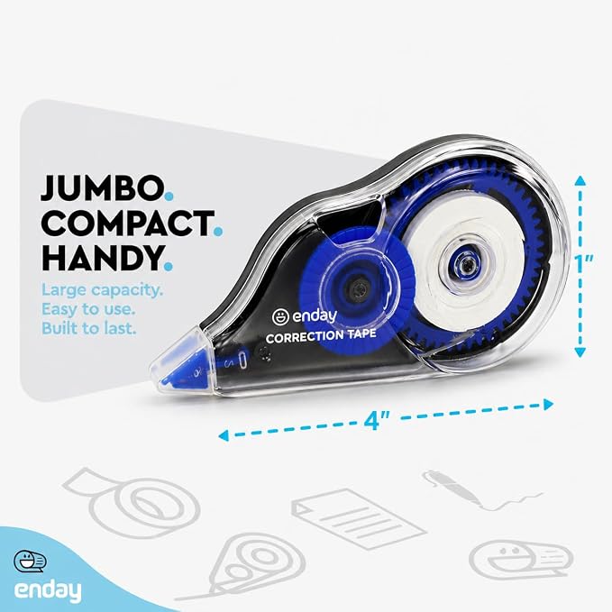 Enday White Out Correction Tape, Jumbo Corrective Tape 32.8 Feet, Plastic Blue - Image 2
