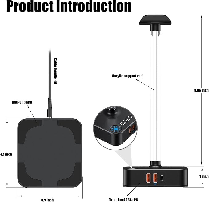 RGB Headphone Stand with USB Charger COZOO Desktop Gaming Headset Holder Hanger - Image 7