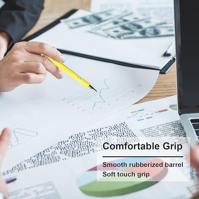 Ballpoint Pen with Stylus Tip, Soft Touch Click Metal Pen, 1.0mm Medium Point, Black Ink, 12 Count(Yellow)-DeskLoop Office