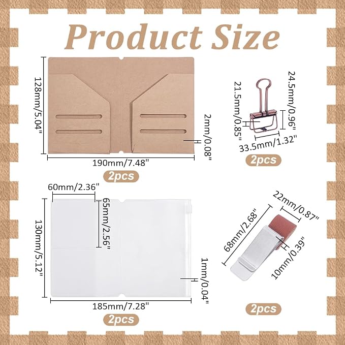 WADORN 2 Pack Travelers Notebook Accessories Kit, Include Travel Kraft File - Image 2