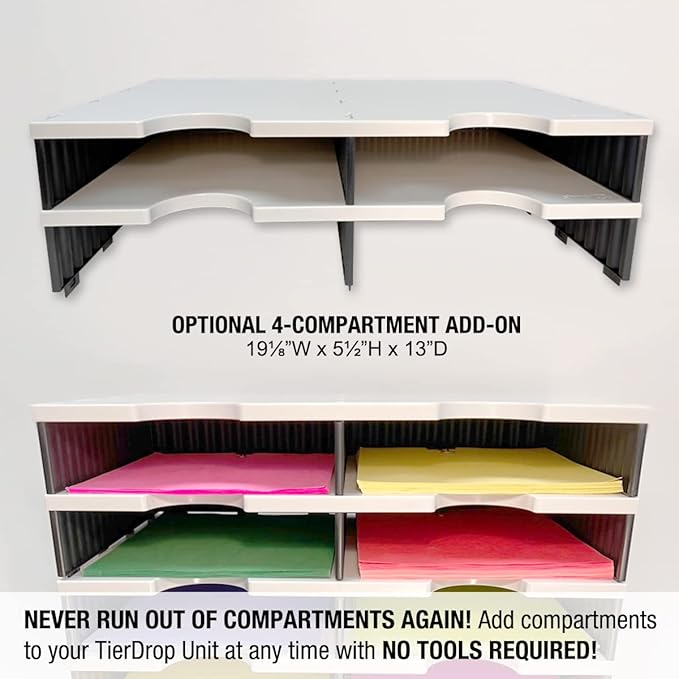 Ultimate Office TierDrop Desktop Organizer/Forms Sorter, 6-Compartments with Optional Add-On Tiers for Easy Expansion, Gray w/Black-DeskLoop Office