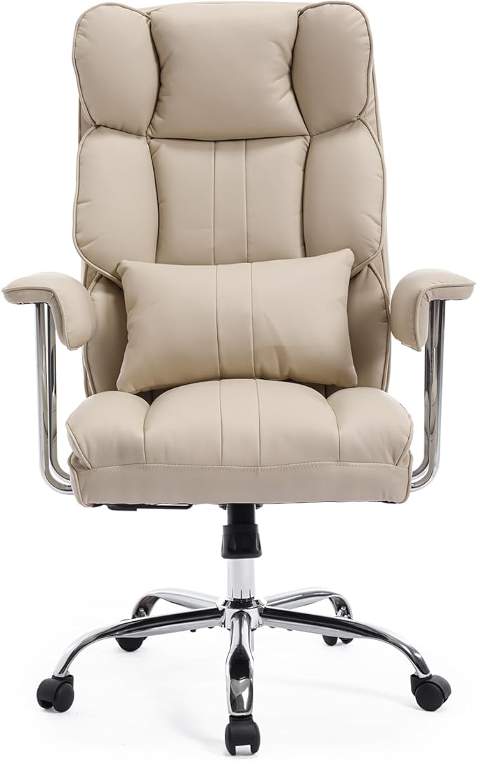 Big and Tall Office Chair 500lbs Wide Seat Executive Office Desk Chair High-Back Office Task Chair, Ergonomic Lumbar Support Computer Office Chairs for Heavy People(Beige)-DeskLoop Office