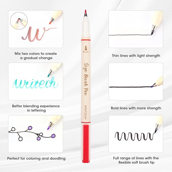 WRITECH Brush Tip Marker Pens: Artist Markers Flexible Tip Water Based 12ct - Image 5