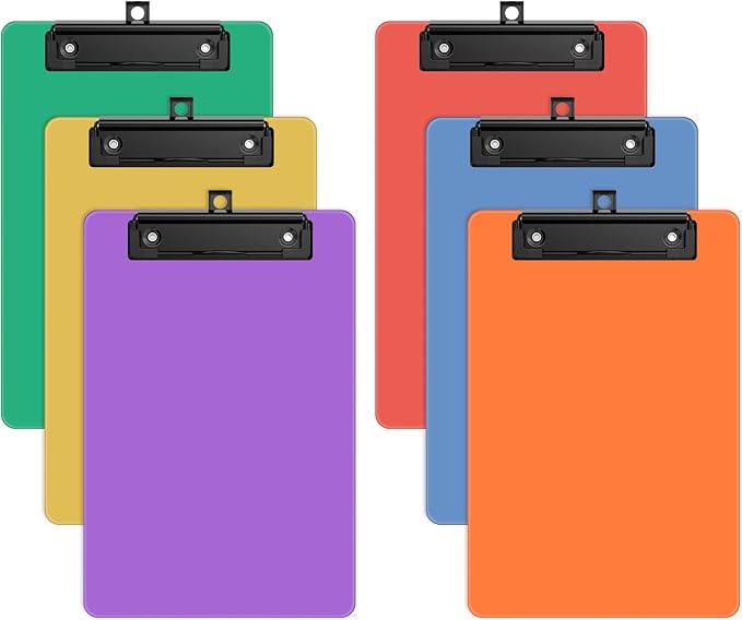 6 Pack Colorful Small Clipboard, A5 Mini Clip Board | Black Clip, 9 x 6" by ORGANIZEEASYWORKSTEADY