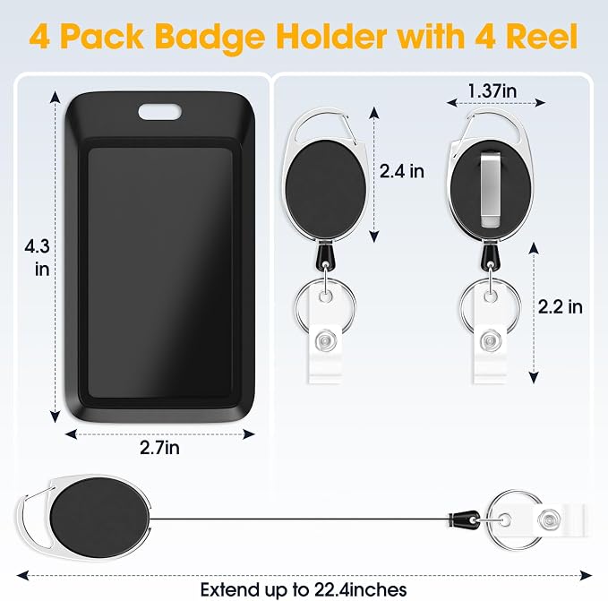 4 Pack Sliding Black ID Badge Holder - Image 2