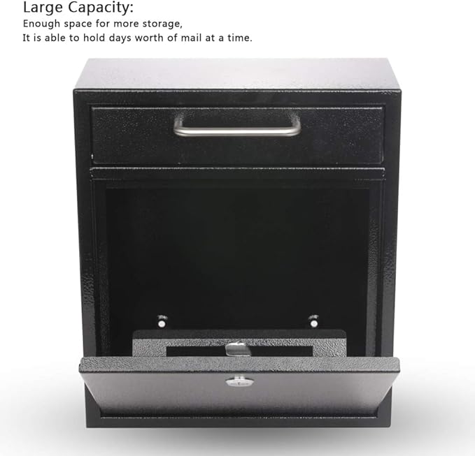 KYODOLED Steel Key Lock Mail Boxes for Outside, Locking Wall Mount Mailbox, Security Key Drop Box,12H x 10.51L x 4.68W Inches, Black Large-DeskLoop Office