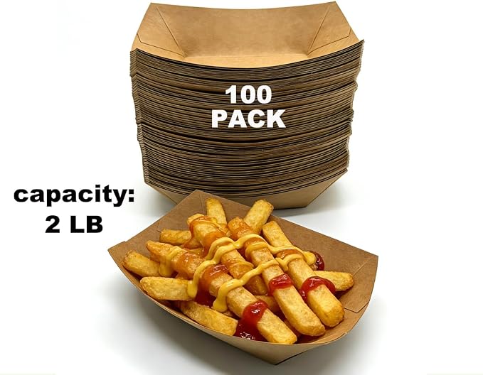 100 Pack, 2lb Paper Food Trays, Disposable Food Trays, Suitable - Image 2