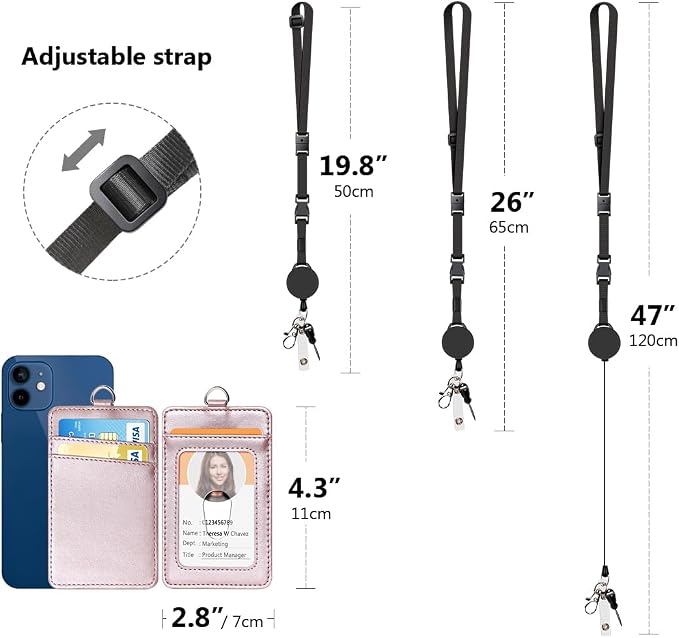 Leather Badge Holder and Adjustable Retractable Lanyards, Quick Release Buckle - Image 4
