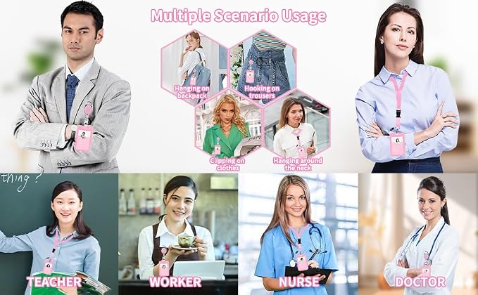 ID Badge Holder with Retractable Reel & Detachable Lanyard Clip, Double-Sided - Image 9
