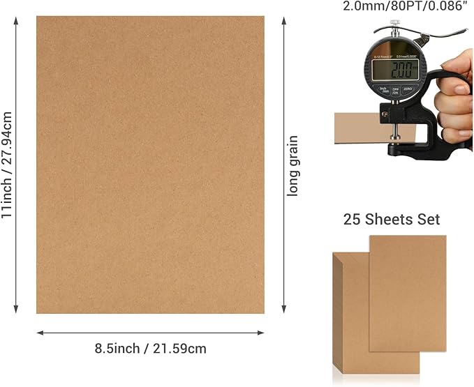25 Pcs Book Board, Binder Board, Cover Board, Heavy Duty Chipboard for Book Binding, DIY Cardboard (Brown, 8.5 x 11 Inch 80PT)-DeskLoop Office