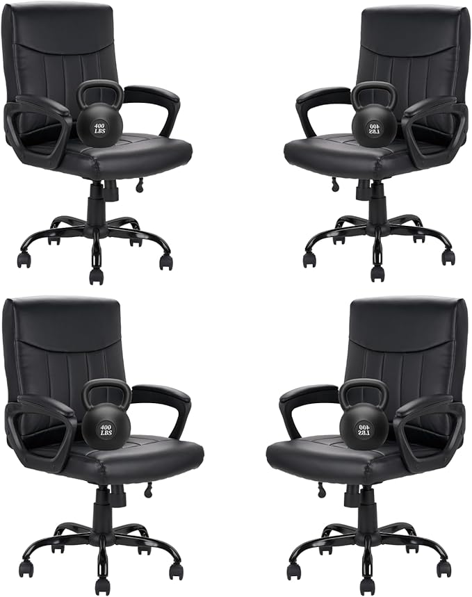 CLATINA Mid Back Leather Office Executive Chair with Lumbar Support and Padded Armrestes Swivel Adjustable Ergonomic Design for Home Computer Desk 4 Pack-DeskLoop Office