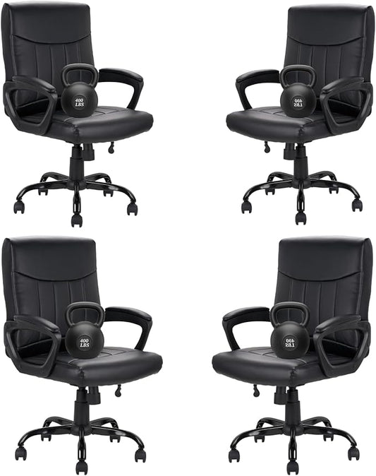 CLATINA Mid Back Leather Office Executive Chair with Lumbar Support and Padded Armrestes Swivel Adjustable Ergonomic Design for Home Computer Desk 4 Pack-DeskLoop Office