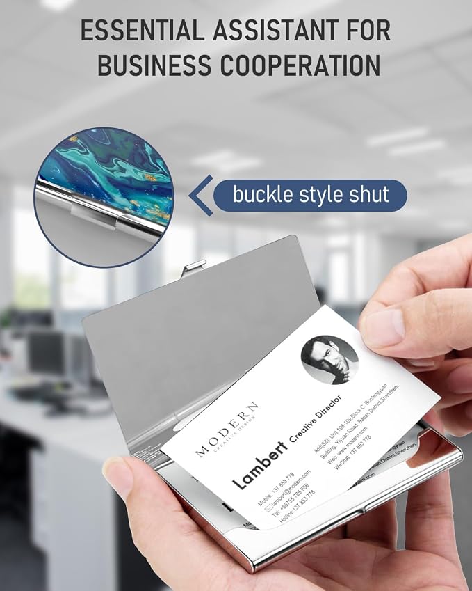 Business Card Metal Slim Organizer, Professional Stainless Steel Square Pocket - Image 5