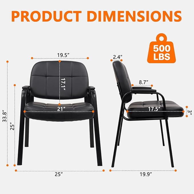 CLATINA Big & Tall 500 lbs Waiting Room Guest Chair, Leather Office Reception Chair No Wheels with Padded Arms for Elderly Home Desk Conference Room Lobby Side Salon Clinic, Black(6 Pack)-DeskLoop Office