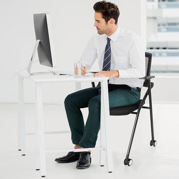 50 Pack Conference Room Chairs with Wheels and Sliding Armrest,Foldable Nesting Chair for Office School Church Waiting Room Black-DeskLoop Office