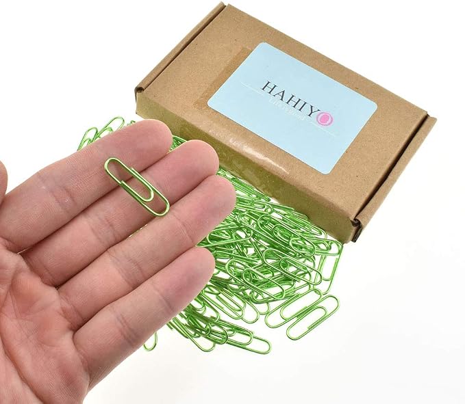 HAHIYO Paper Clips 1.1" Length Green Paperclips Bright Colors Vinyl Coated by HAHIYO