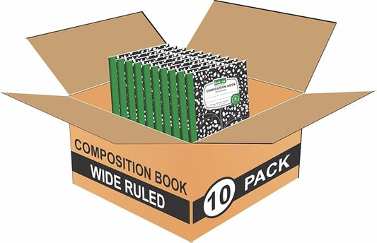 ECONAMA Composition Notebooks Pack of 10 Wide Ruled 200 Pages 9.75"x7.5" Black by Econama