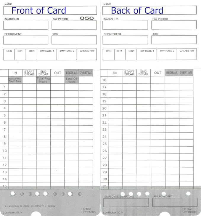 300 Time Cards for uPunch HN2000, HN2500, HN4000, HN4500 AutoAlign Calculating Time Clock and More HNTC2 UPTC2000 COMPUMATIC Compatible-DeskLoop Office