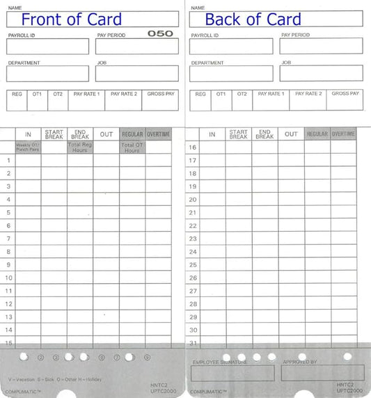 300 Time Cards for uPunch HN2000, HN2500, HN4000, HN4500 AutoAlign Calculating Time Clock and More HNTC2 UPTC2000 COMPUMATIC Compatible-DeskLoop Office