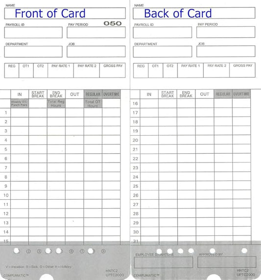 100 Time Cards for uPunch HN2000, HN2500, HN4000, HN4500 AutoAlign Calculating Time Clock and More HNTC2 UPTC2000 COMPUMATIC Compatible-DeskLoop Office