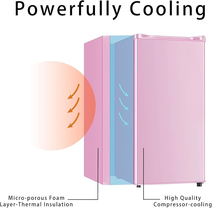 Seaoola Mini Fridge with Freezer, Single Door 3.1 Cu.Ft, Compact Mini Refrigerator, LED Light, Adjustable Thermostat, Removable Glass Shelves, Small Refrigerator for Dorm/Office/Bedroom(Pink)-DeskLoop Office