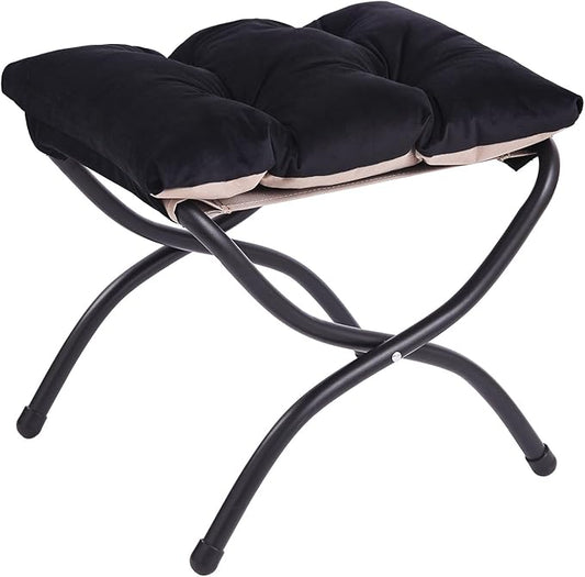 LITA Folding Upholstered Footrest Stool, Modern Small Portable Accent Ottoman with Detachable Thick Cotton Cushion Padded Sofa Stool with Metal Frame for Lazy Chair, Living Room & Bedroom, Black-DeskLoop Office