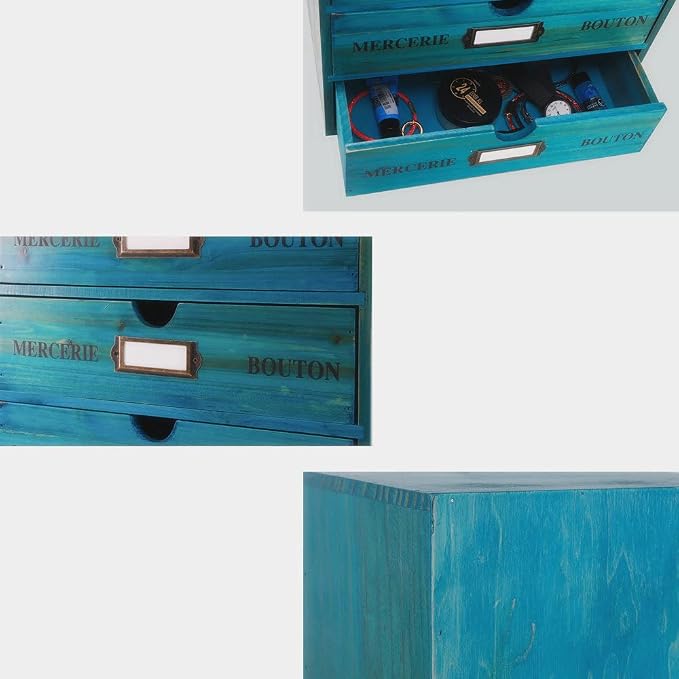 Wooden Storage Box with Drawers Vintage Office Supplies and Accessories Letter - Image 7