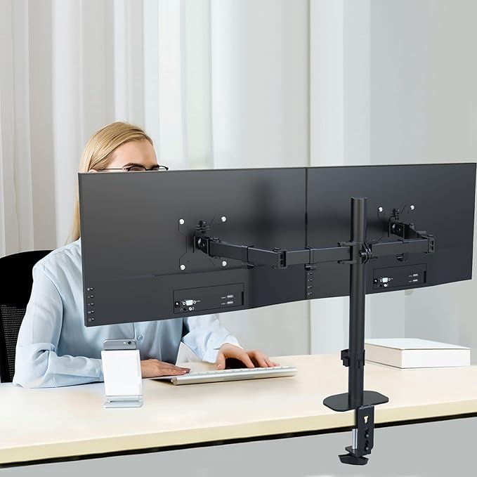 Suptek Monitor Mount, Adjustable Dual Monitor Arm Desk Mount Heavy Duty Monitor Stand fit for 27 inch Monitor Screens up to 22lbs,Black(MD9442)-DeskLoop Office
