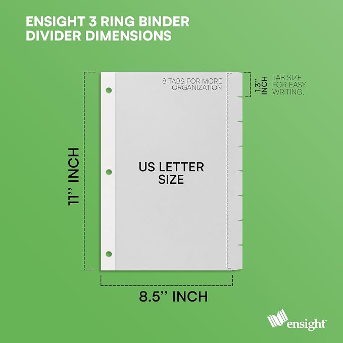 Ensight 3 Ring Page Dividers Bulk, 1/8 Cut Tab Dividers - Image 2