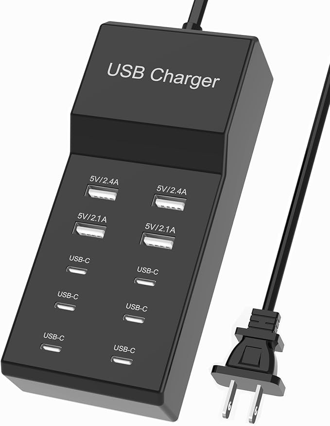 USB C Charger Block 10-Port USB-C Charging Station 6 USBC Ports & 4 USB-A Ports Total 50W USB Power Strip for Multi Devices for iPhone 16 17 15 14 13 12 Se, Galaxy, Pixel, Tablet, Camera, Headphones-DeskLoop Office