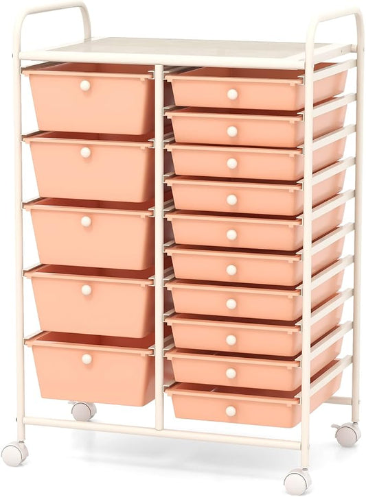 HAPPYGRILL 15-Drawer Rolling Cart, Storage Carts by HAPPYGRILL