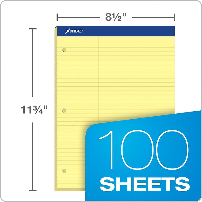 Ampad Double-Sheet Writing Pad, 8-1/2" x 11-3/4", Law Rule, Canary Paper - Image 3