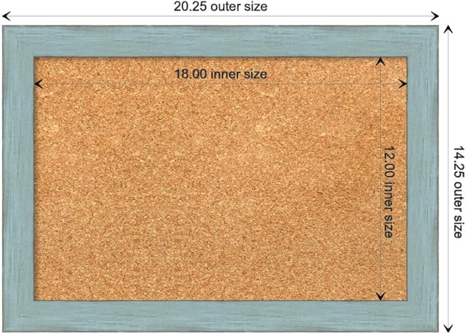 Amanti Art Natural Cork Board for Wall, 14x20 Vision Board with Blue Wood Frame, Small Corkboard Office Decor for Home Organization, Rustic Farmhouse Corkboard Pinboard to display items for home-DeskLoop Office