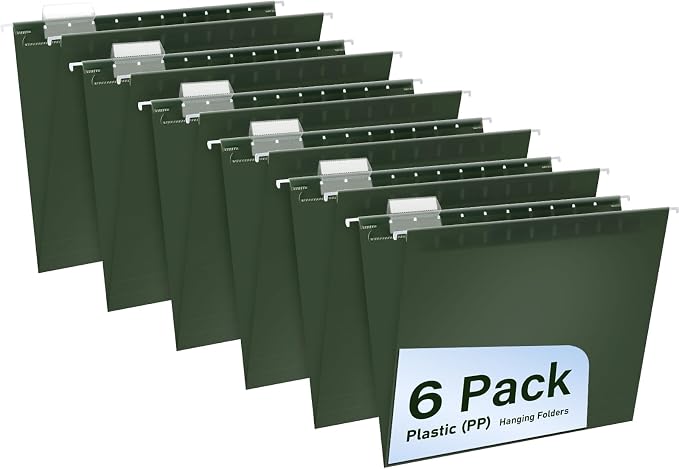 Plastic Hanging File Folders, 6 Pack Olive Hanging Folders，Letter Size by WORPSON
