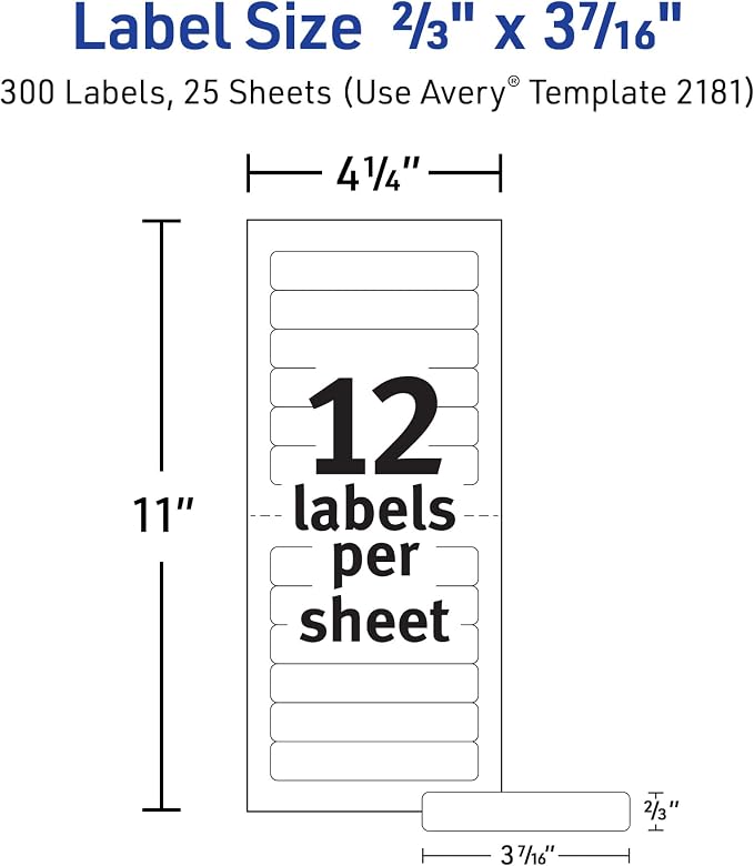 Avery Printable Mini-Sheets File Folder Labels, 2/3" x 3-7/16", Matte White - Image 5