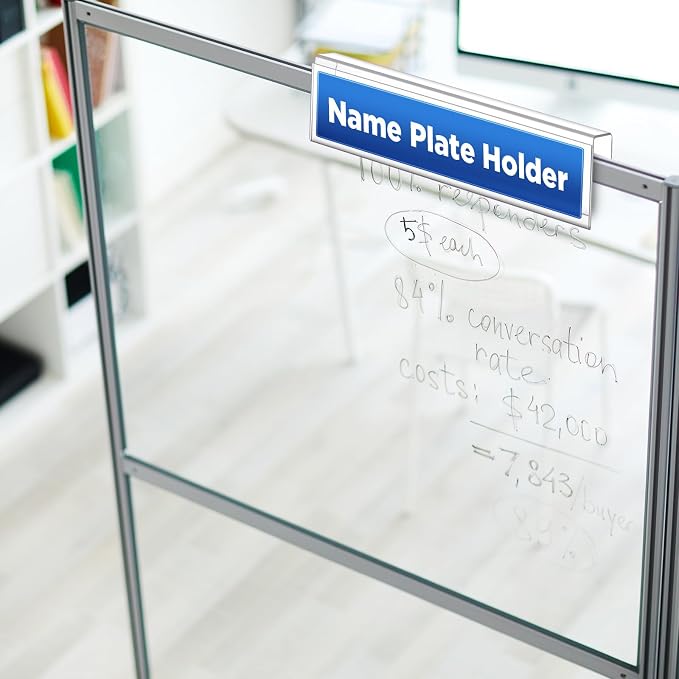 Wonderjune 10 Pack Plastic Cubicle Name Plate Holder 8.5" Wide x 2" High Glass - Image 2