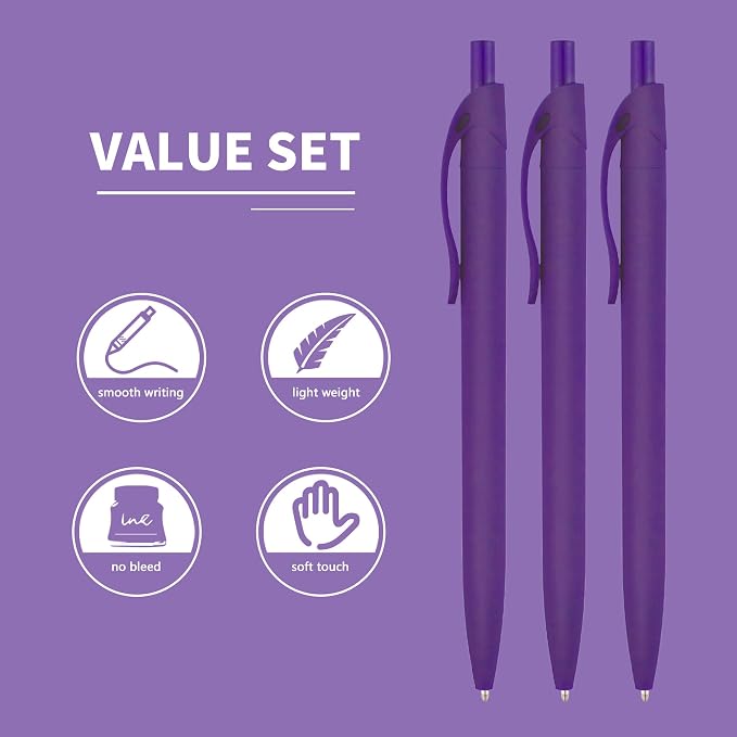 deegtran Pens Bulk, 50 Pack No Bleed Purple Click Pens, Wholesale Retractable - Image 3