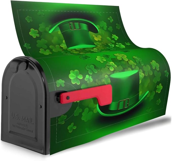 Ouqiuwa Three Leaf Clover Welcome Magnetic Mailbox Cover, St Patrick's Day - Image 3
