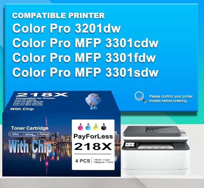 218X Toner Cartridges 4 Pack 3301fdw with Chip Compatible for HP 218X 218A High Yield Works with Color Laserjet Pro 3201dw MFP 3301 Series 3301fdw 3301sdw 3301cdw W2180X W2180A Printer-DeskLoop Office