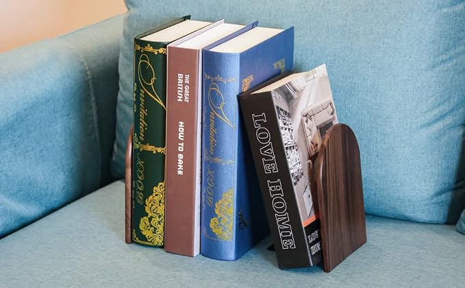 Large Bookend Hold Heavy Books- 7x4x5in 2 Pack Wood Bookends - Image 6
