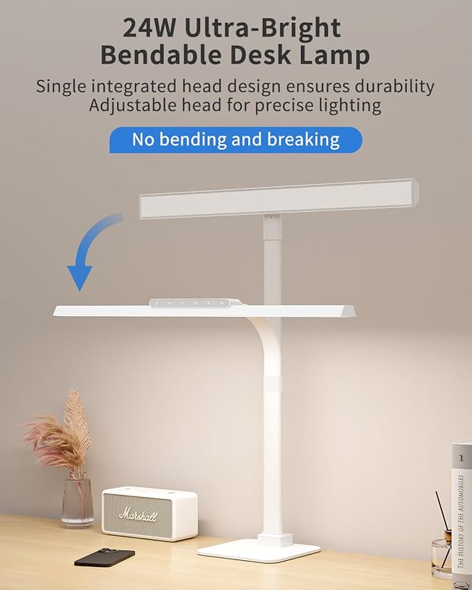 LED Desk Lamps for Home Office with Base, 24W Brightness Touch Control Desk Light, Adjustable Gooseneck Tall Office Lights for Drawing,Reading,Crafts,Gaming,Workbench,Architect,Study, White-DeskLoop Office