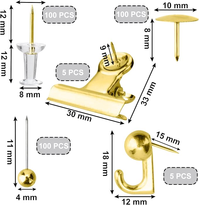 AccEncyc Gold Push Pin Kit 310 Pcs Decorative Thumb Tacks - Image 2