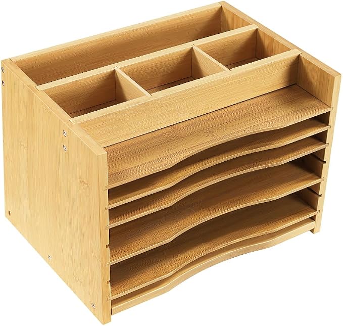 WKWKER 5-Tiers Bamboo File Organizer Paper Organizer Mail Sorter Document by WKWKER