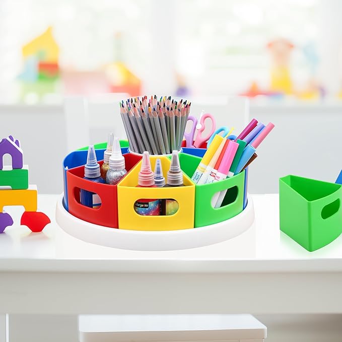 360 Degree Rotating Kids Desk Organizer, Colorful Art Supply Storage and Organization with 8 Removable Compartments, 12" Durable ABS Material for Classroom & Home Use – Perfect Teacher and Child Gift-DeskLoop Office