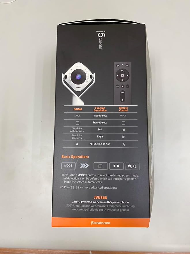 j5create 360 All Around AI-Powered Conference Room Camera with Speakerphone, Smart-Tracking, Auto-Framing, Include a Remote Control (JVU368)-DeskLoop Office